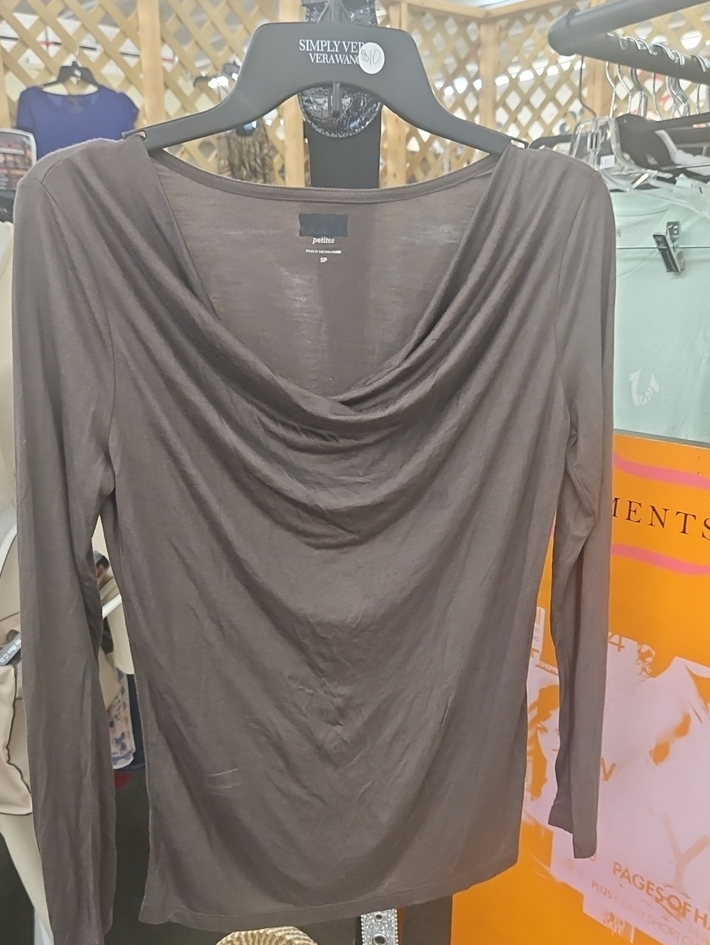 LOFT Petite Long-Sleeve Cowl Neck Top - Brown